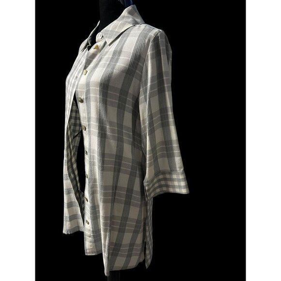 Soft Surroundings Plaid Button Front Tunic Shirt Womens MEDIUM 3/4 Sleeves casua - Picture 4 of 7